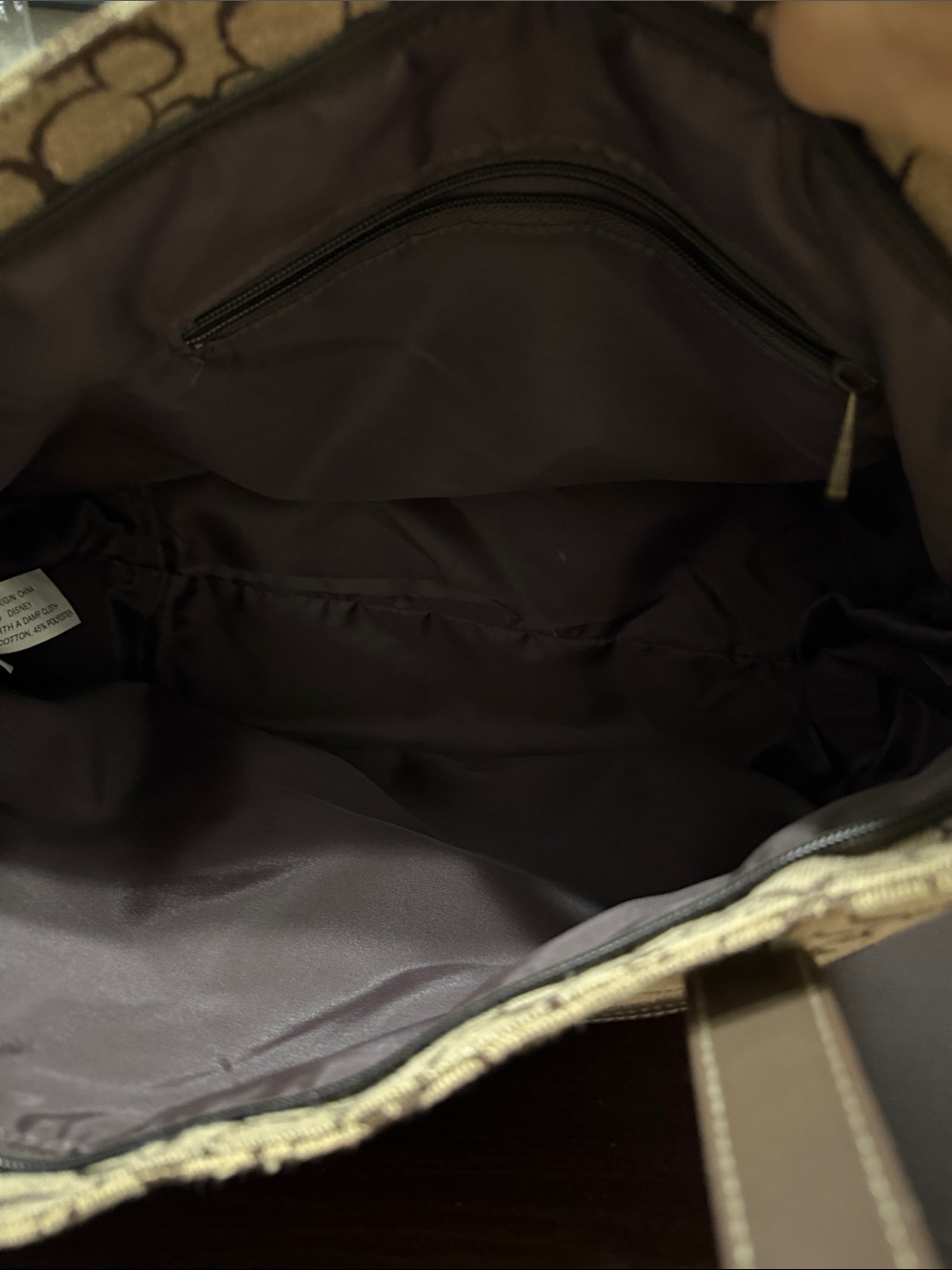 Disney Brown Canvas Tote with Signature Pattern and Leather Straps - Picture 3 of 5